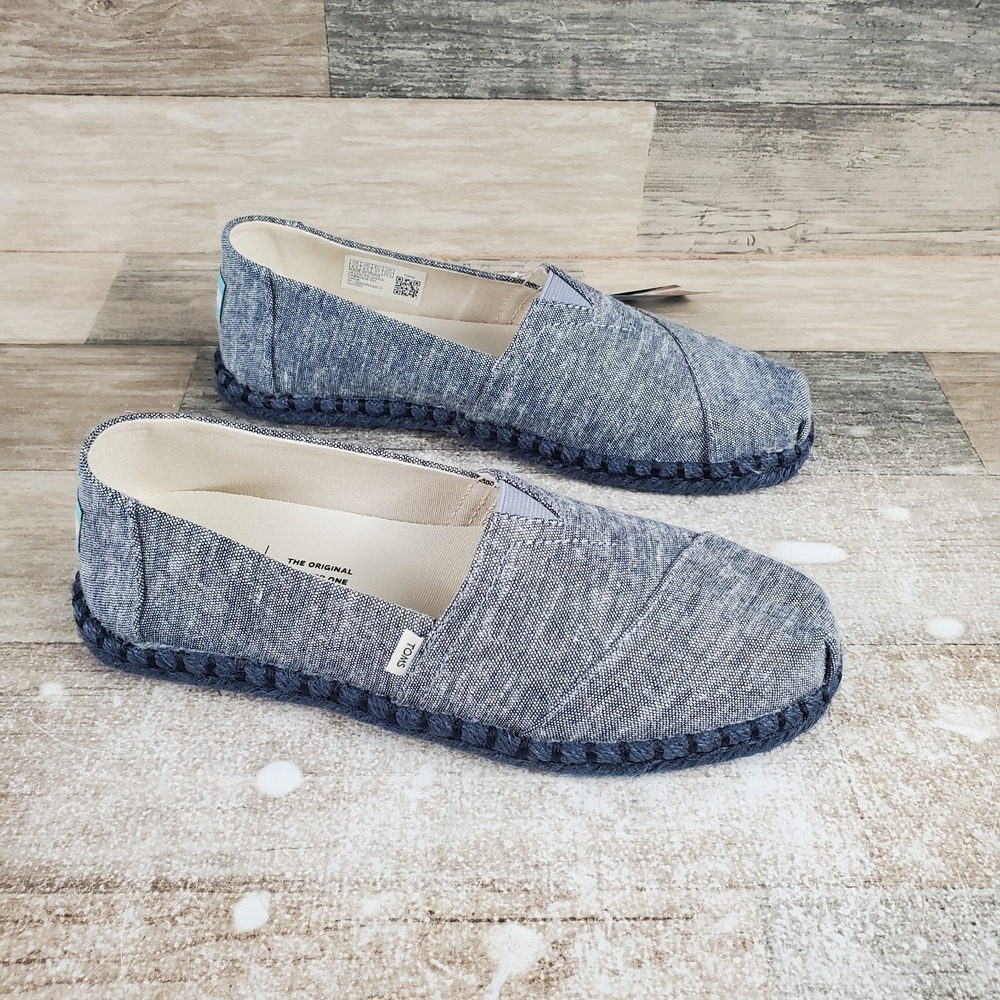 Toms Alpargata Rope Slip On Shoes Womens Sz 6.5 Loafer Blue Chambray